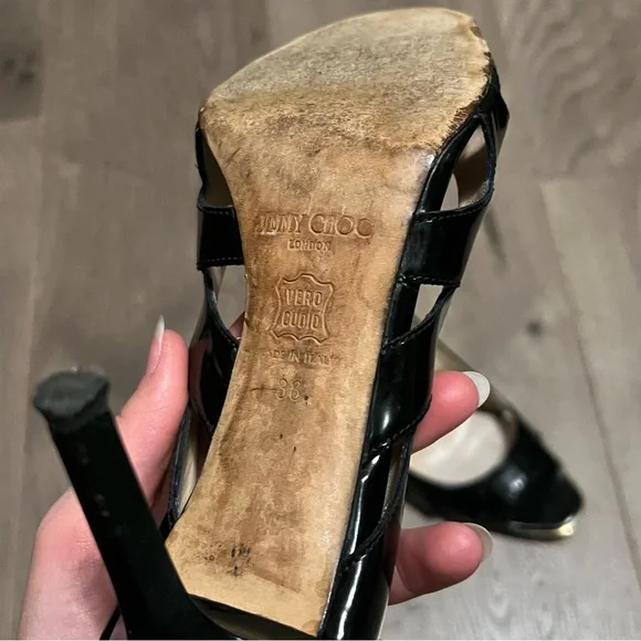 Jimmy Choo black patent leather peep toe heels - Picture 6 of 8